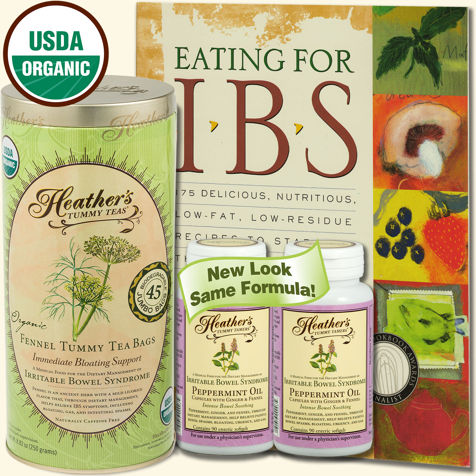 IBS Diet Kit #1:<br>Eating for IBS,<BR>Fennel Tummy  Teabags,<BR>Tummy Tamers Peppermint Caps