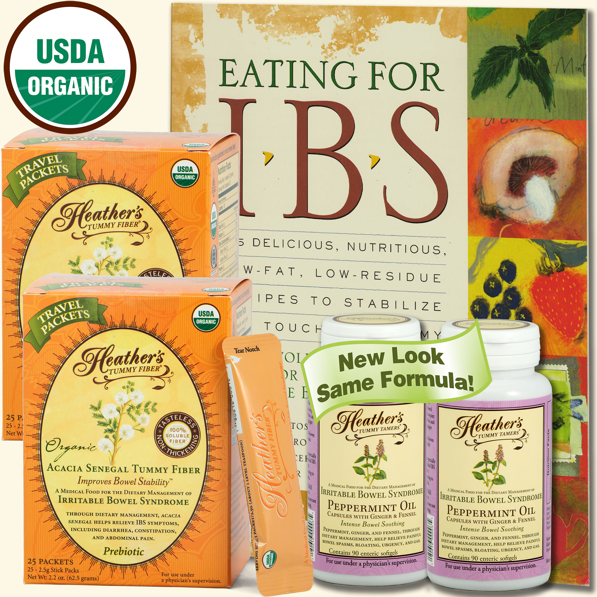 IBS Diet Kit #2:<br>Eating for IBS,<BR>Tummy Fiber Acacia,<BR>Tummy Tamers Peppermint Caps