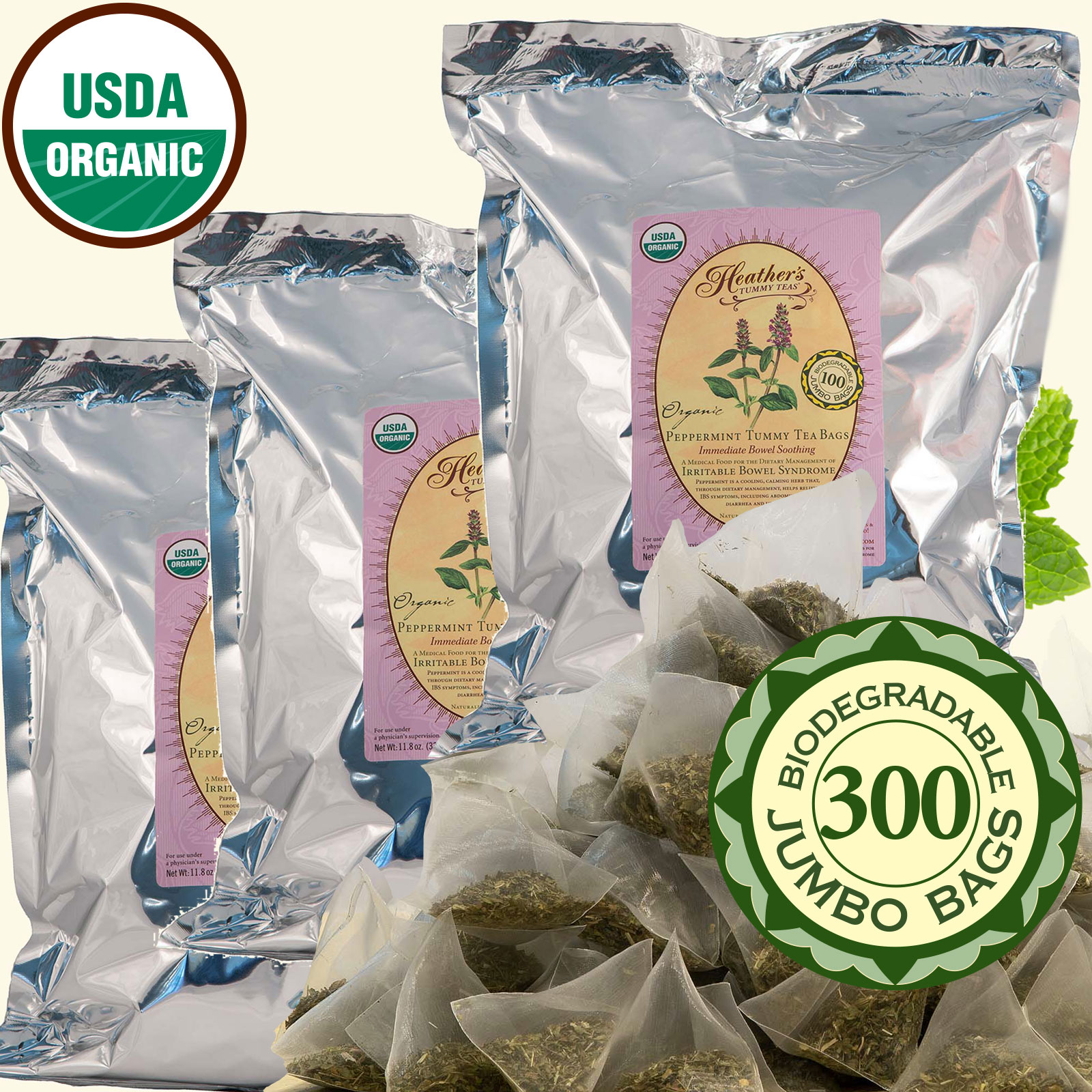 Peppermint Tummy TEABAG POUCHES Bulk Kit<br>(3 pouches)<br><em>Pain & Spasms</em>